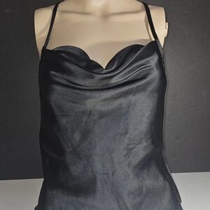Dizzy Lizzy Black Satin Sexy Camisole Tank Top Strappy Back/ Backless Size M